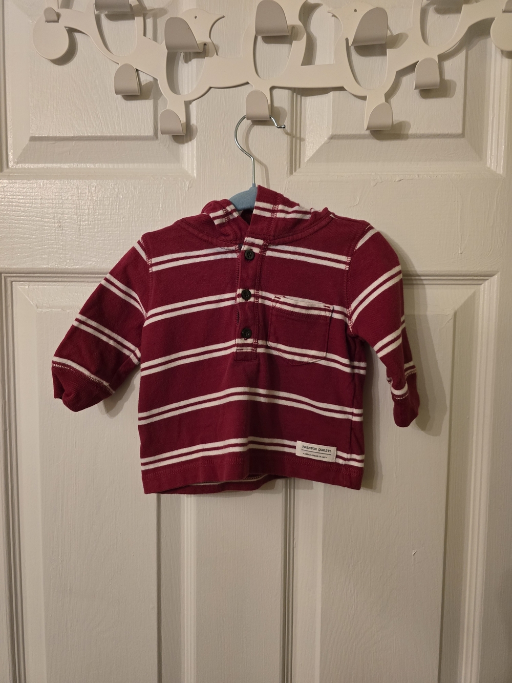 Carter's Red and White Striped Hooded Long-Sleeve Shirt